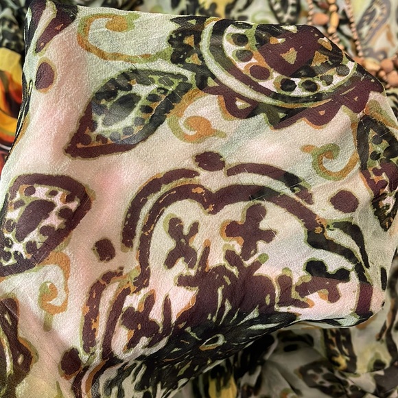 Boston Proper Green Silk Medallion Wooden Beaded Tunic Cover Up M - Picture 3 of 8